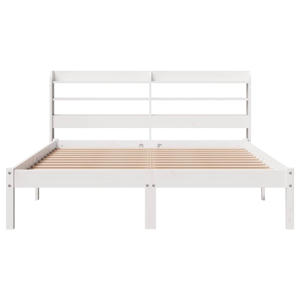 Bedframe zonder matras massief grenenhout wit 135x190 cm – afbeelding 4