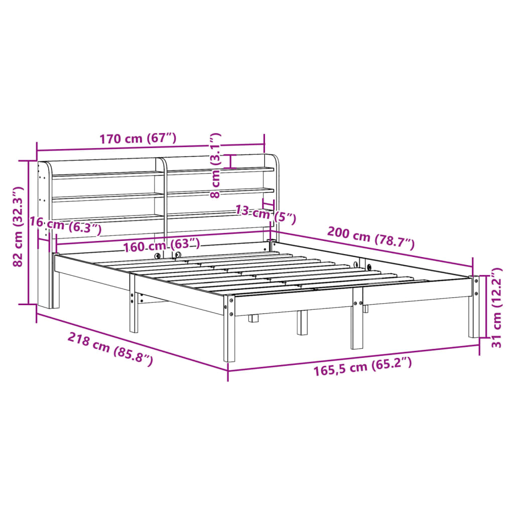 Bedframe zonder matras massief grenenhout 160x200 cm – afbeelding 12