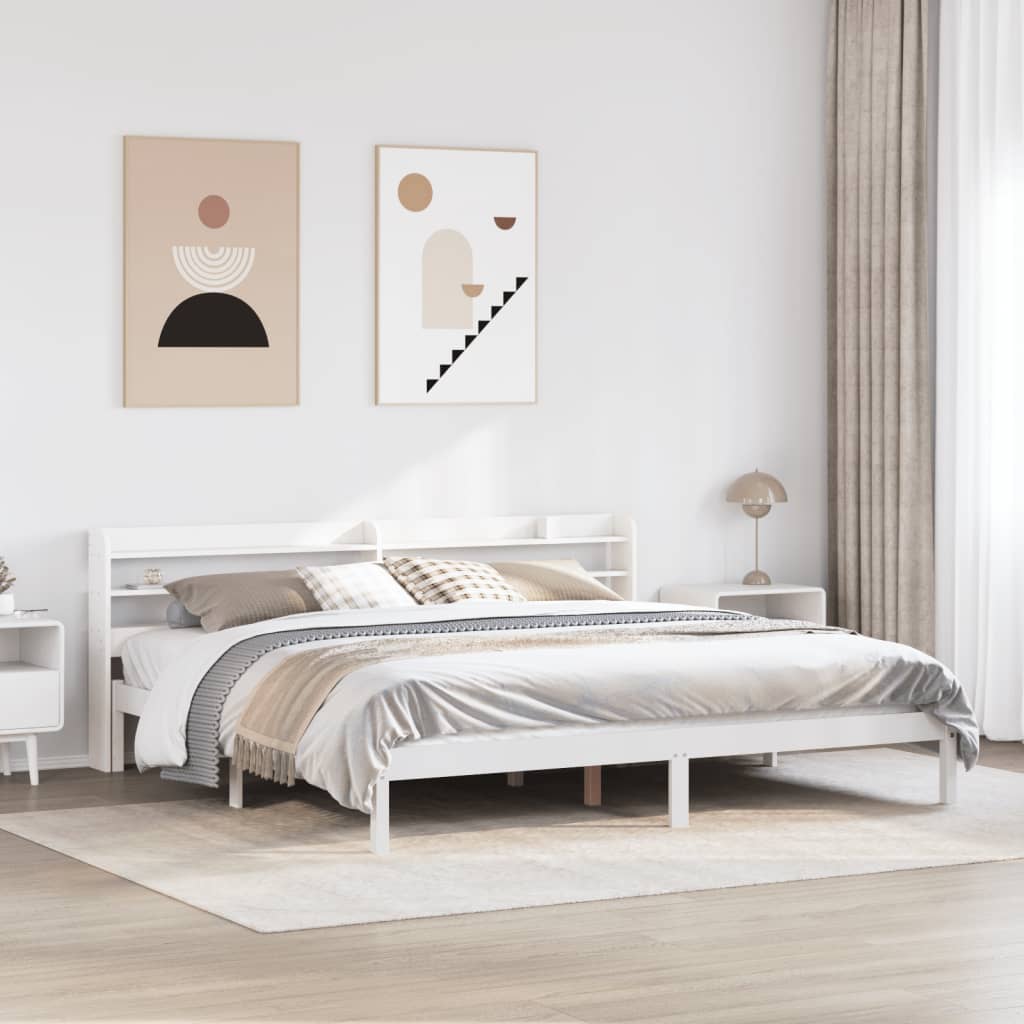 Bedframe zonder matras massief grenenhout wit 200x200 cm – afbeelding 1
