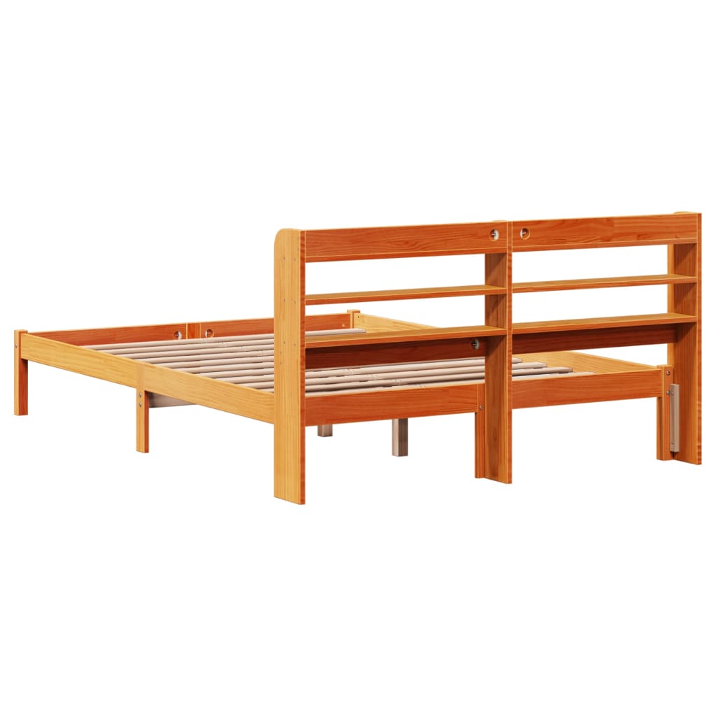 Bedframe met hoofdbord massief grenenhout wasbruin 135x190 cm – afbeelding 8
