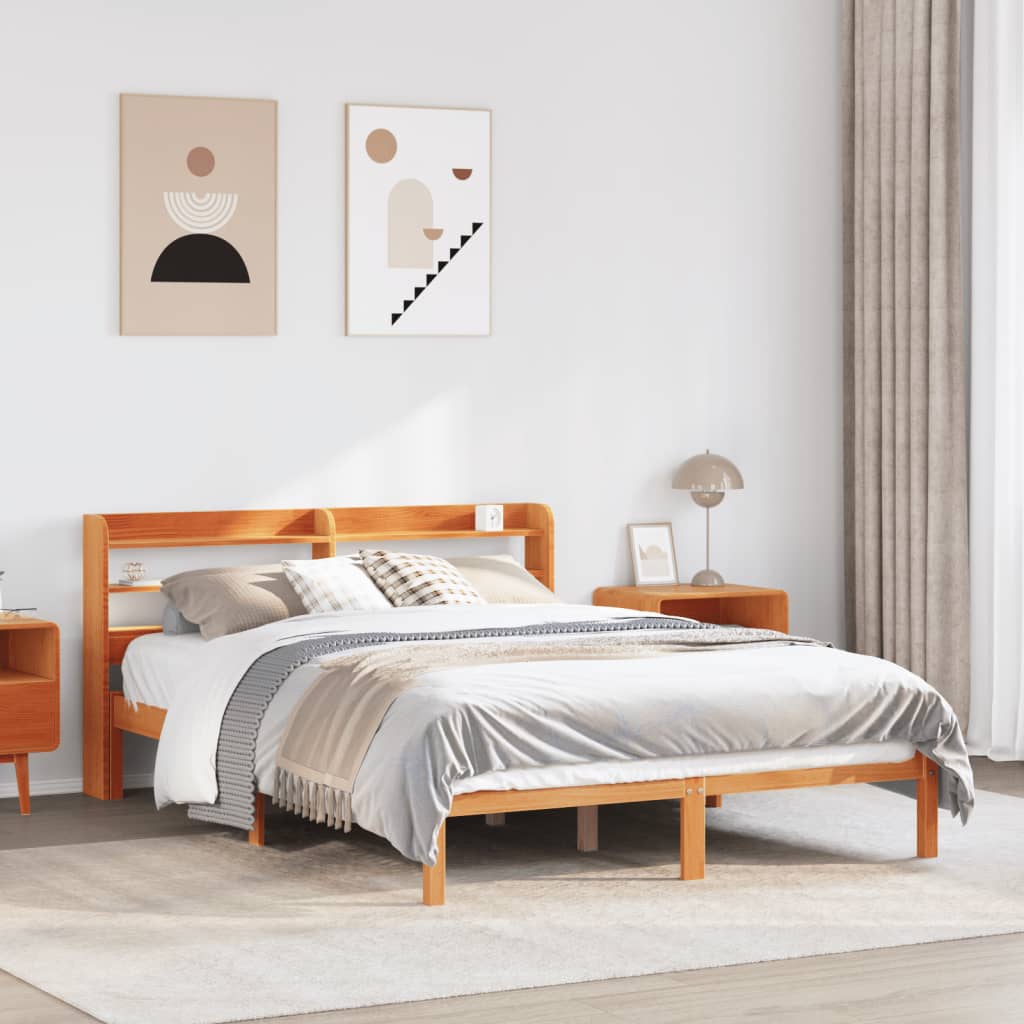 Bedframe met hoofdbord massief grenenhout wasbruin 140x190 cm – afbeelding 1