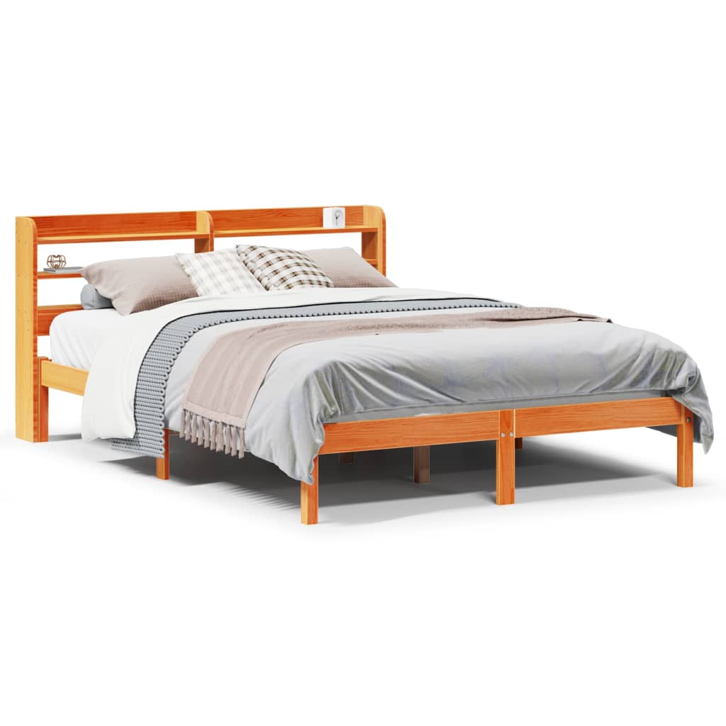Bedframe met hoofdbord massief grenenhout wasbruin 140x190 cm – afbeelding 2