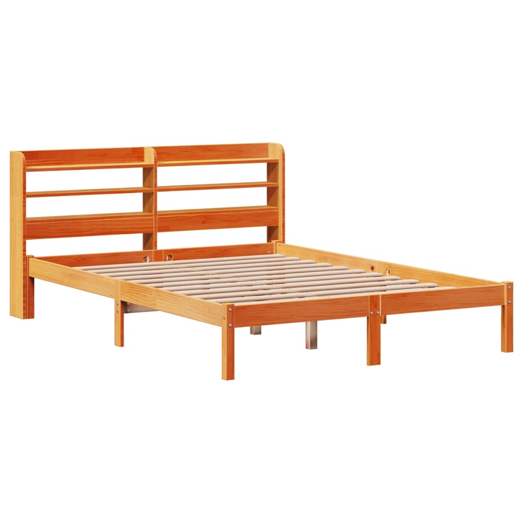 Bedframe met hoofdbord massief grenenhout wasbruin 140x190 cm – afbeelding 3