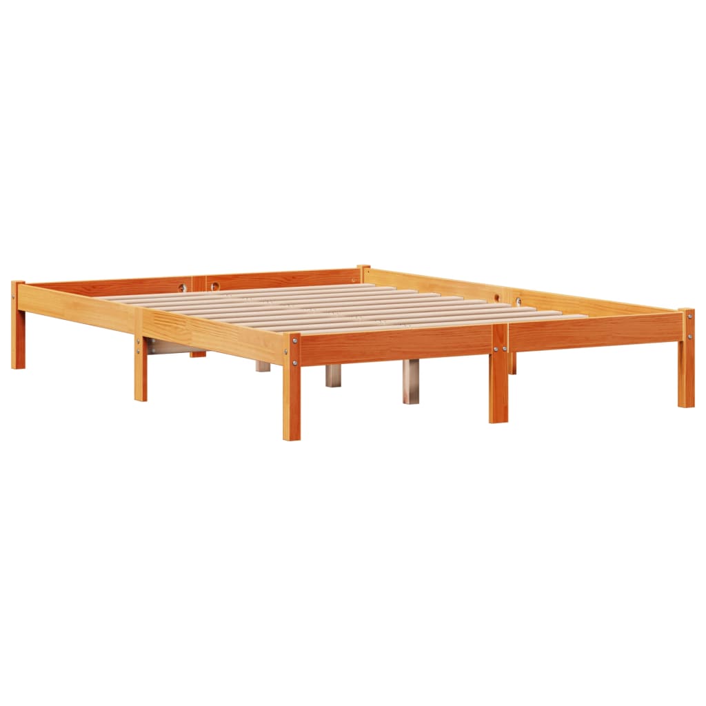 Bedframe met hoofdbord massief grenenhout wasbruin 140x190 cm – afbeelding 4