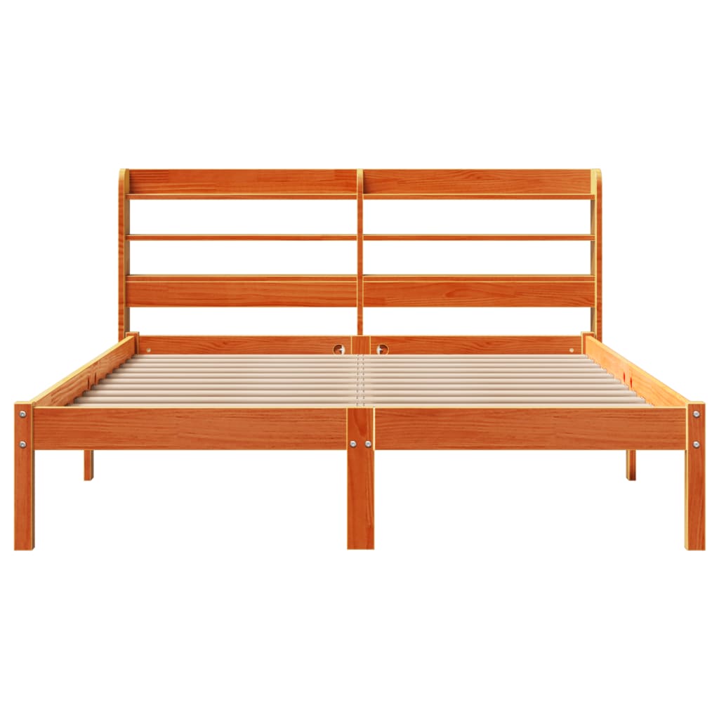 Bedframe met hoofdbord massief grenenhout wasbruin 140x190 cm – afbeelding 6