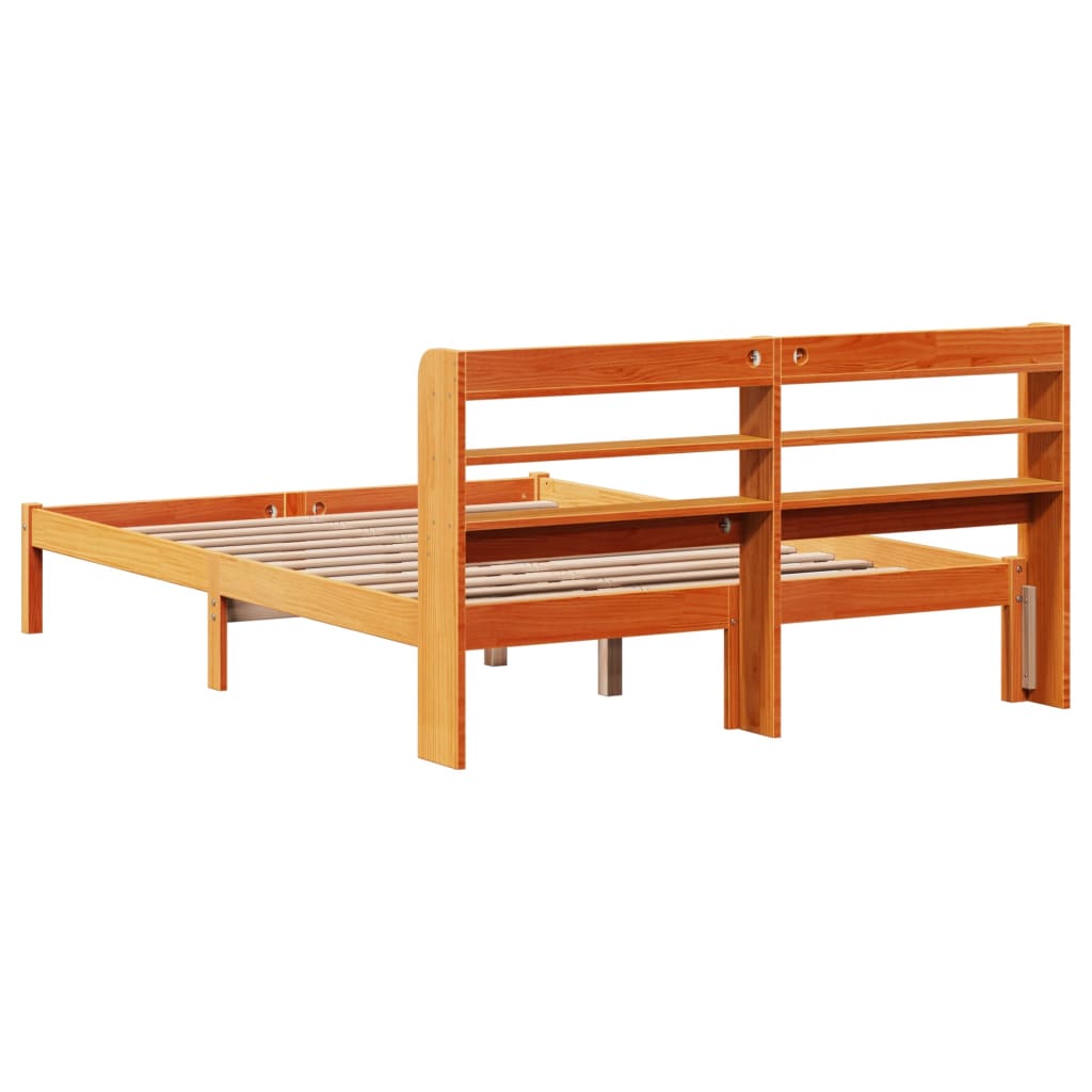 Bedframe met hoofdbord massief grenenhout wasbruin 140x190 cm – afbeelding 8