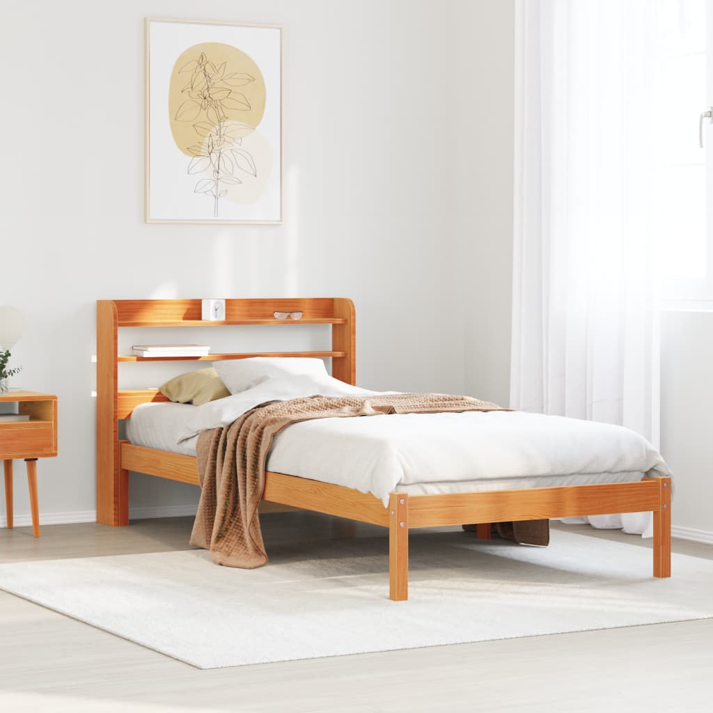 Bedframe met hoofdbord massief grenenhout wasbruin 100x200 cm – afbeelding 1