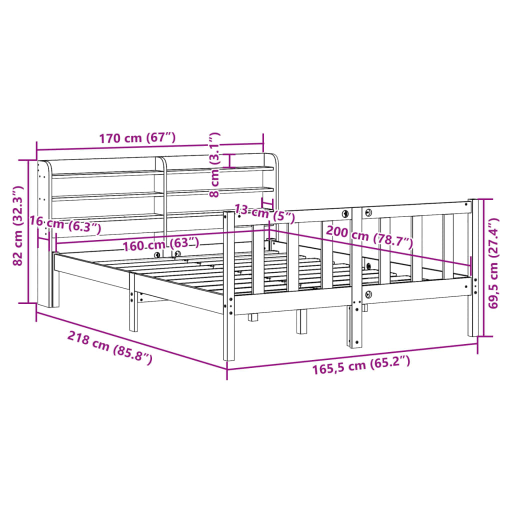 Bedframe zonder matras massief grenenhout 160x200 cm – afbeelding 12
