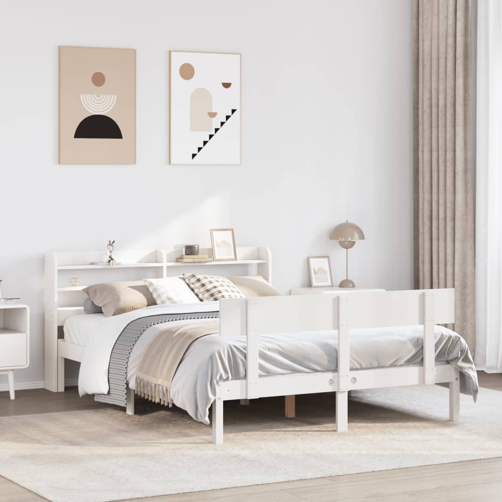 Bedframe zonder matras massief grenenhout wit 120x190 cm – afbeelding 1