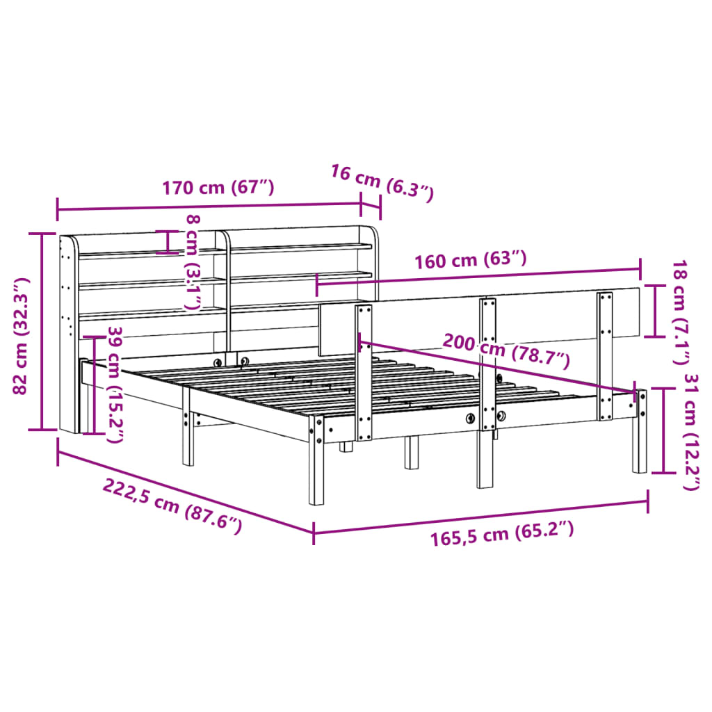 Bedframe zonder matras massief grenenhout 160x200 cm – afbeelding 12