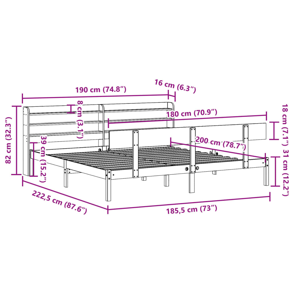 Bedframe zonder matras massief grenenhout 180x200 cm – afbeelding 12