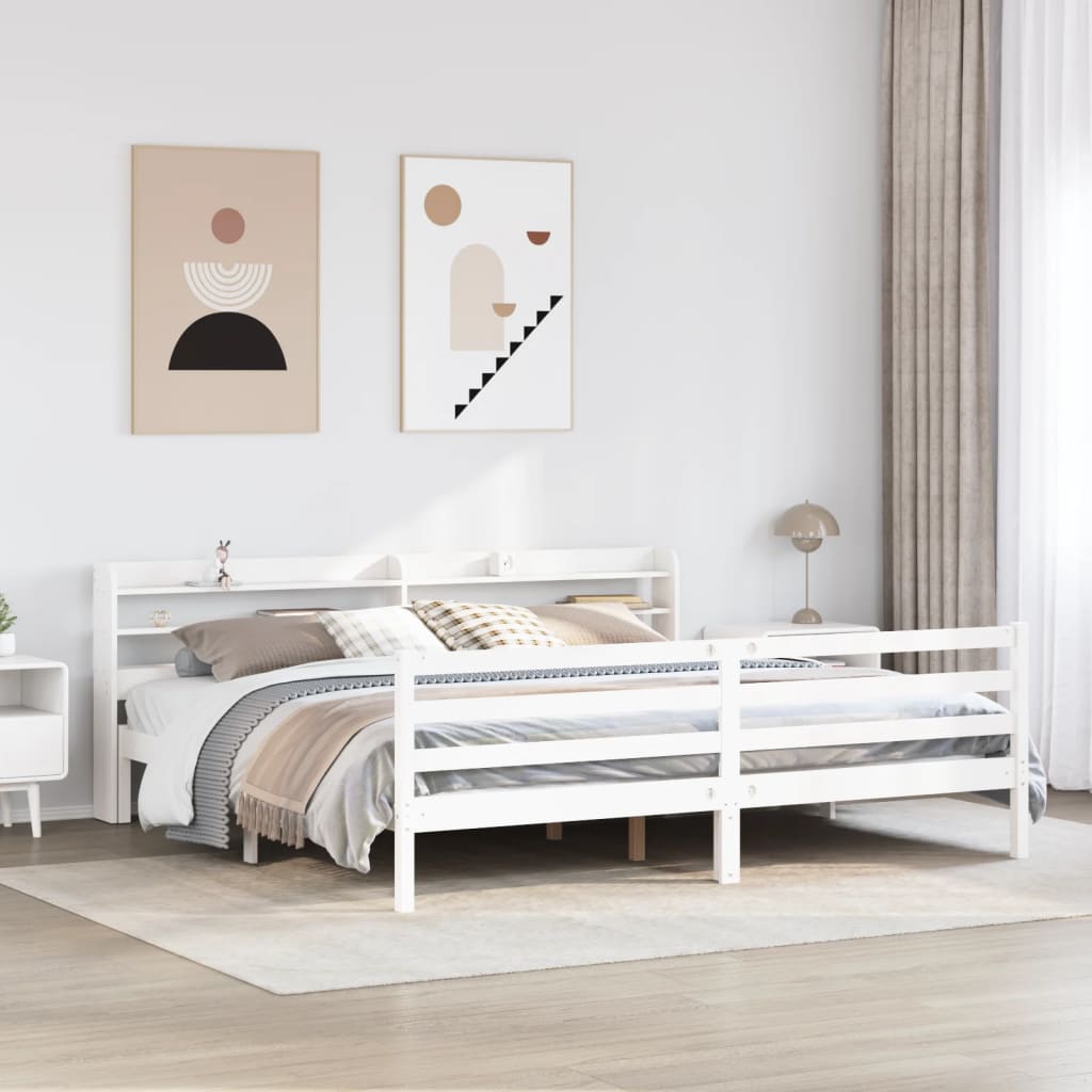 Bedframe met hoofdeinde zonder matras 200x200 cm wit – afbeelding 1