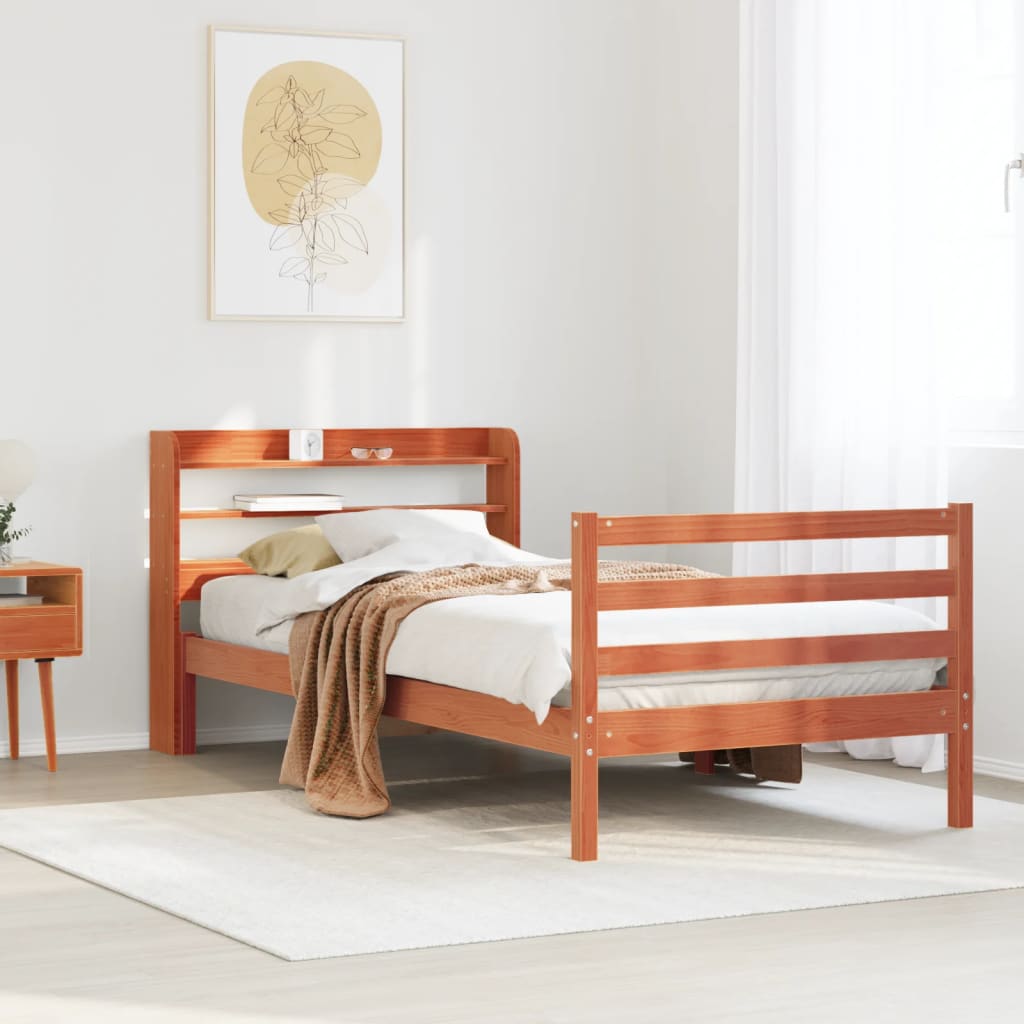 Bedframe zonder matras massief grenenhout wasbruin 75x190 cm – afbeelding 1