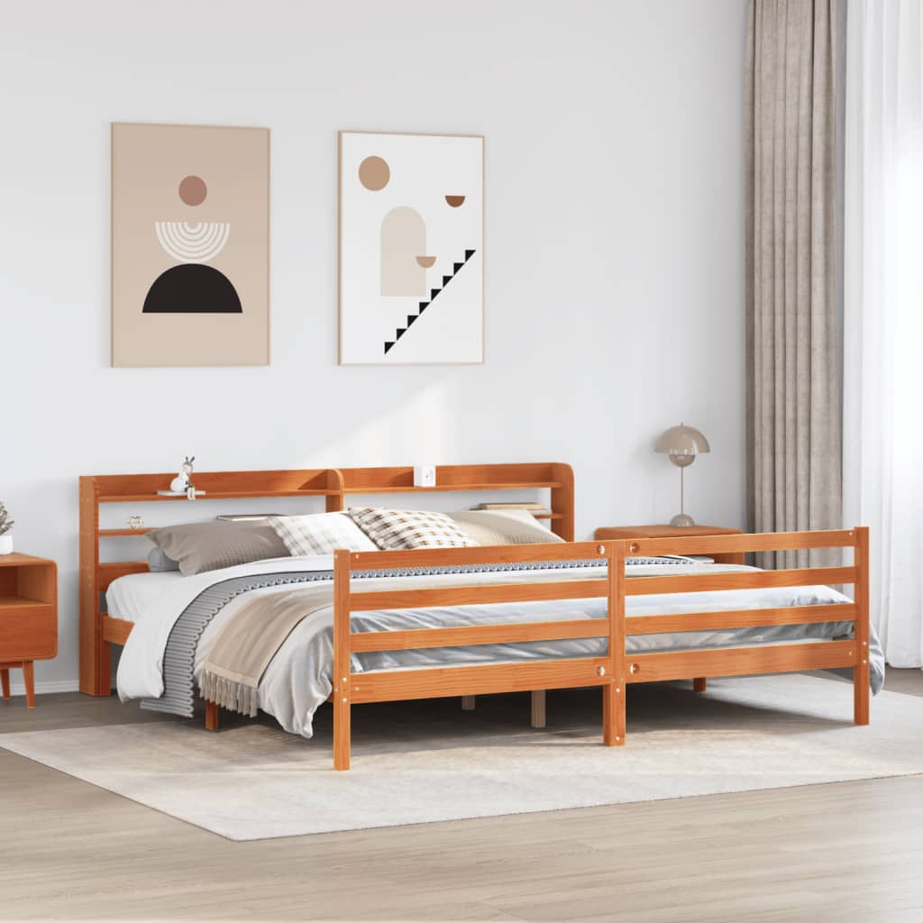 Bedframe zonder matras massief grenenhout wasbruin 200x200 cm – afbeelding 1