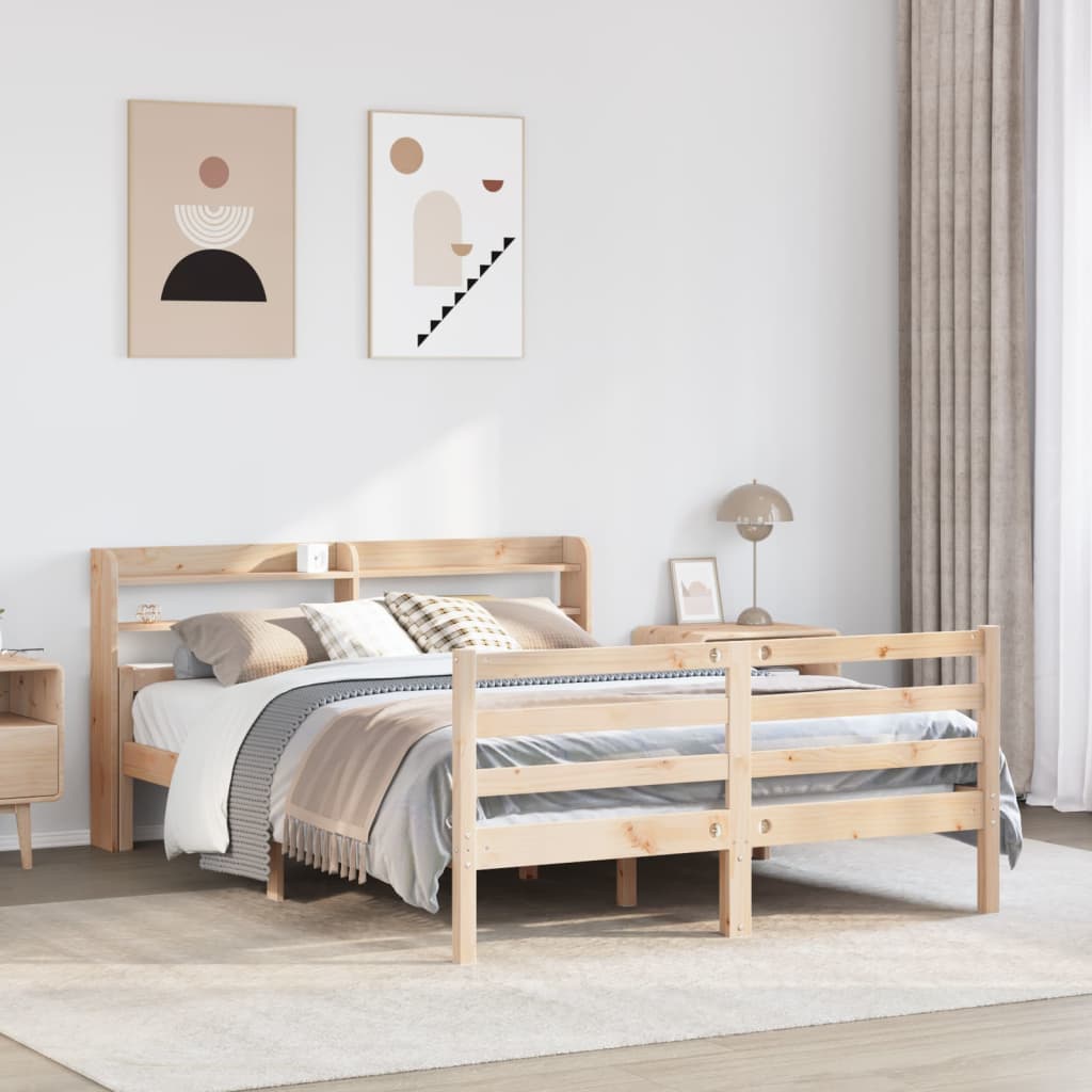 Bedframe met hoofdbord massief grenenhout 135x190 cm – afbeelding 1