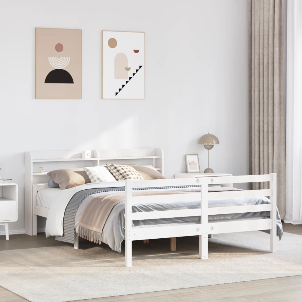 Bedframe met hoofdeinde zonder matras 140x200 cm wit – afbeelding 1