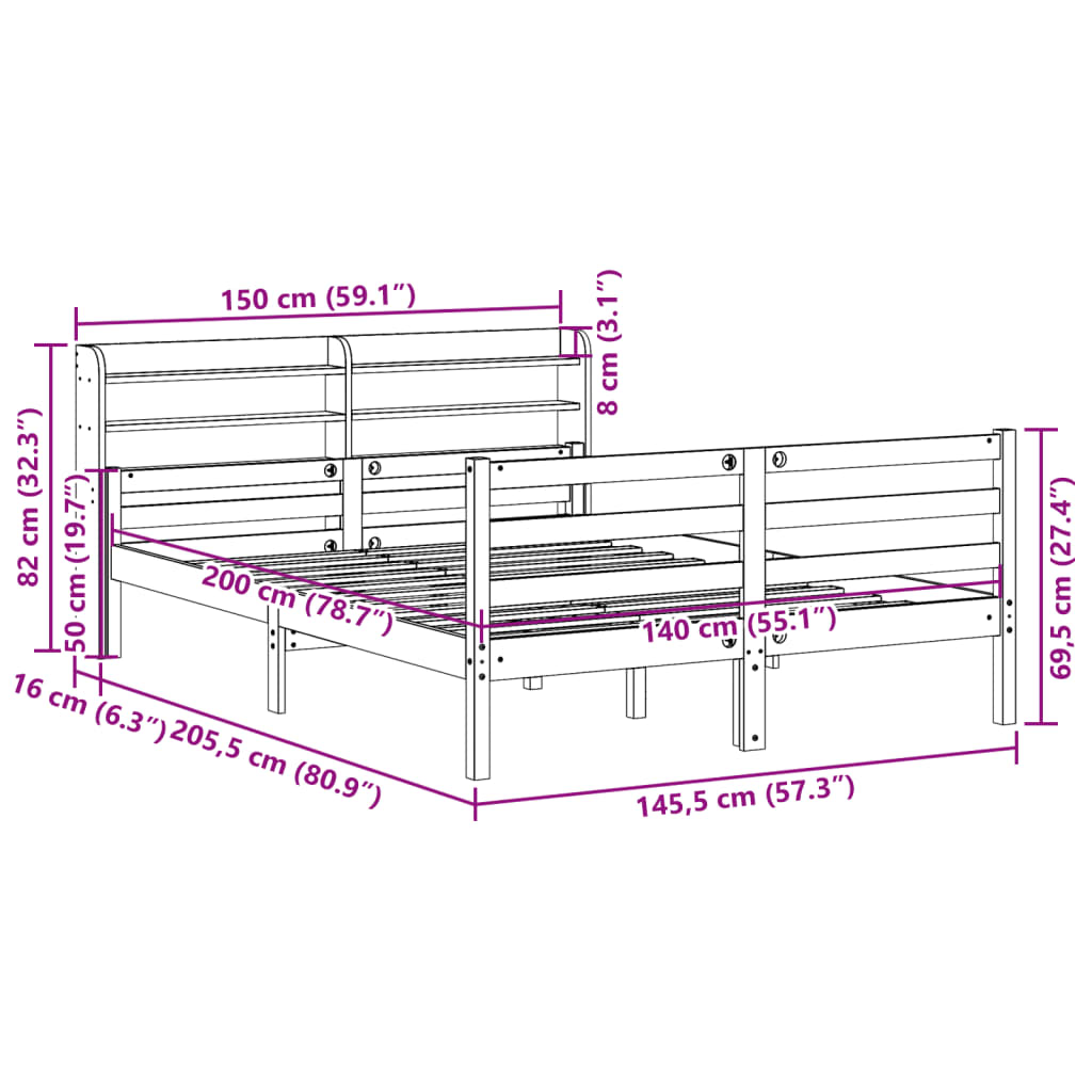Bedframe met hoofdeinde zonder matras 140x200 cm wit – afbeelding 11