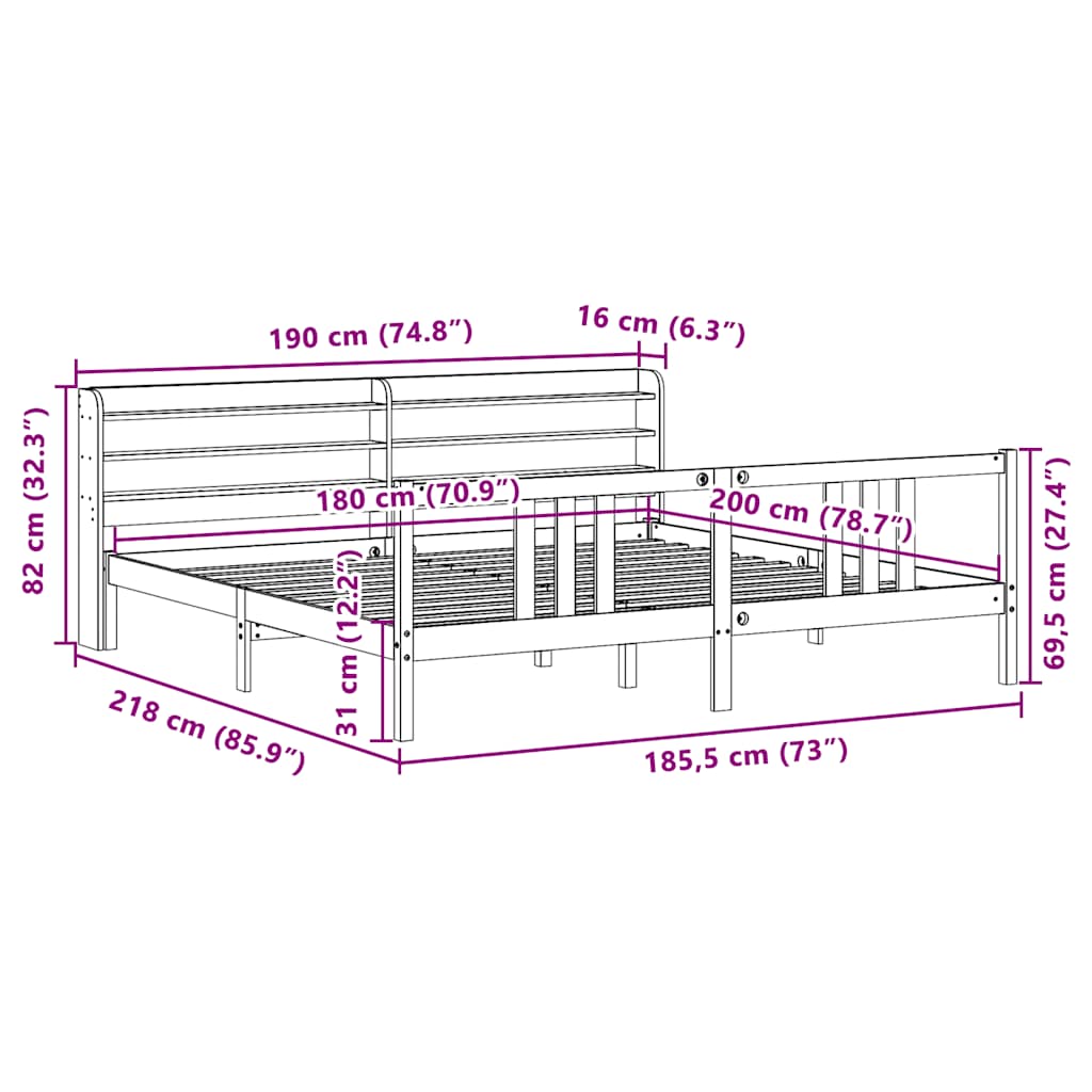 Bedframe met hoofdbord massief grenenhout 180x200 cm – afbeelding 12
