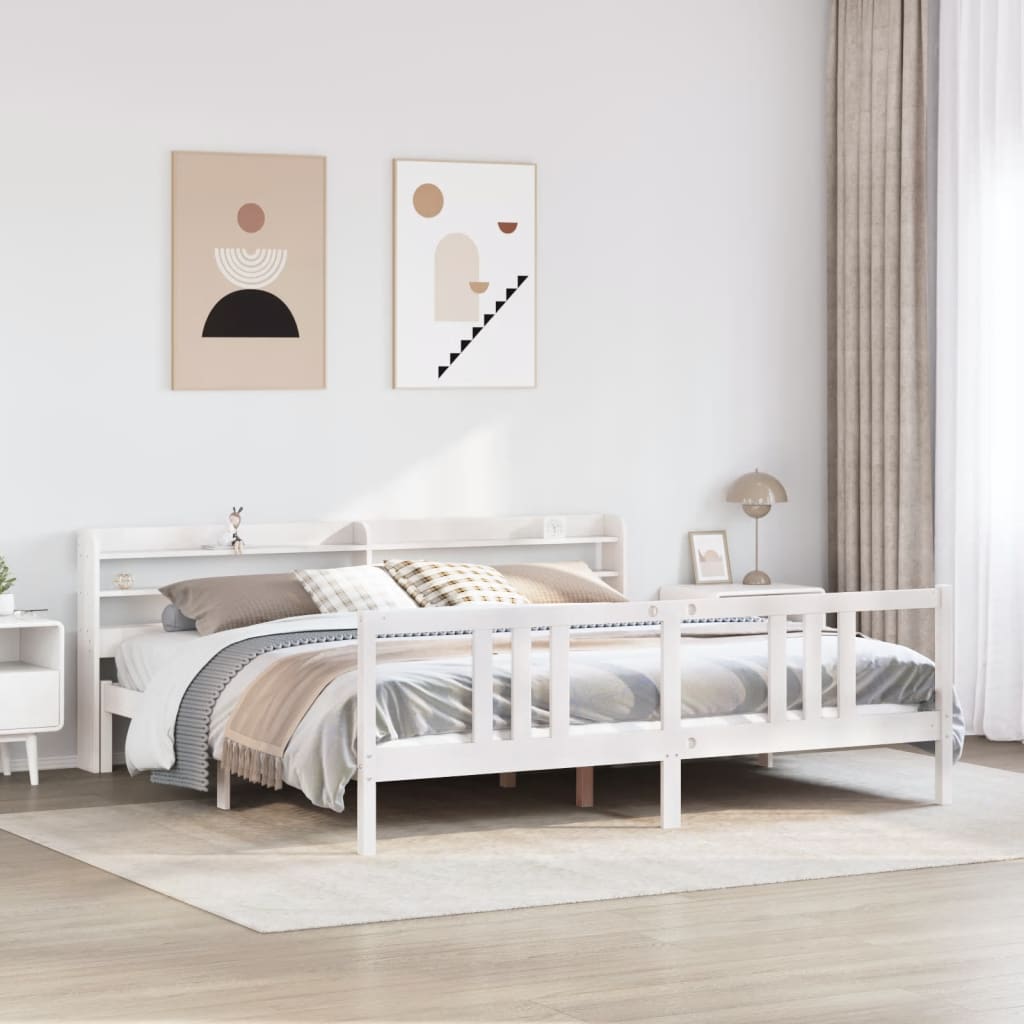 Bedframe met hoofdeinde zonder matras 200x200 cm wit – afbeelding 1