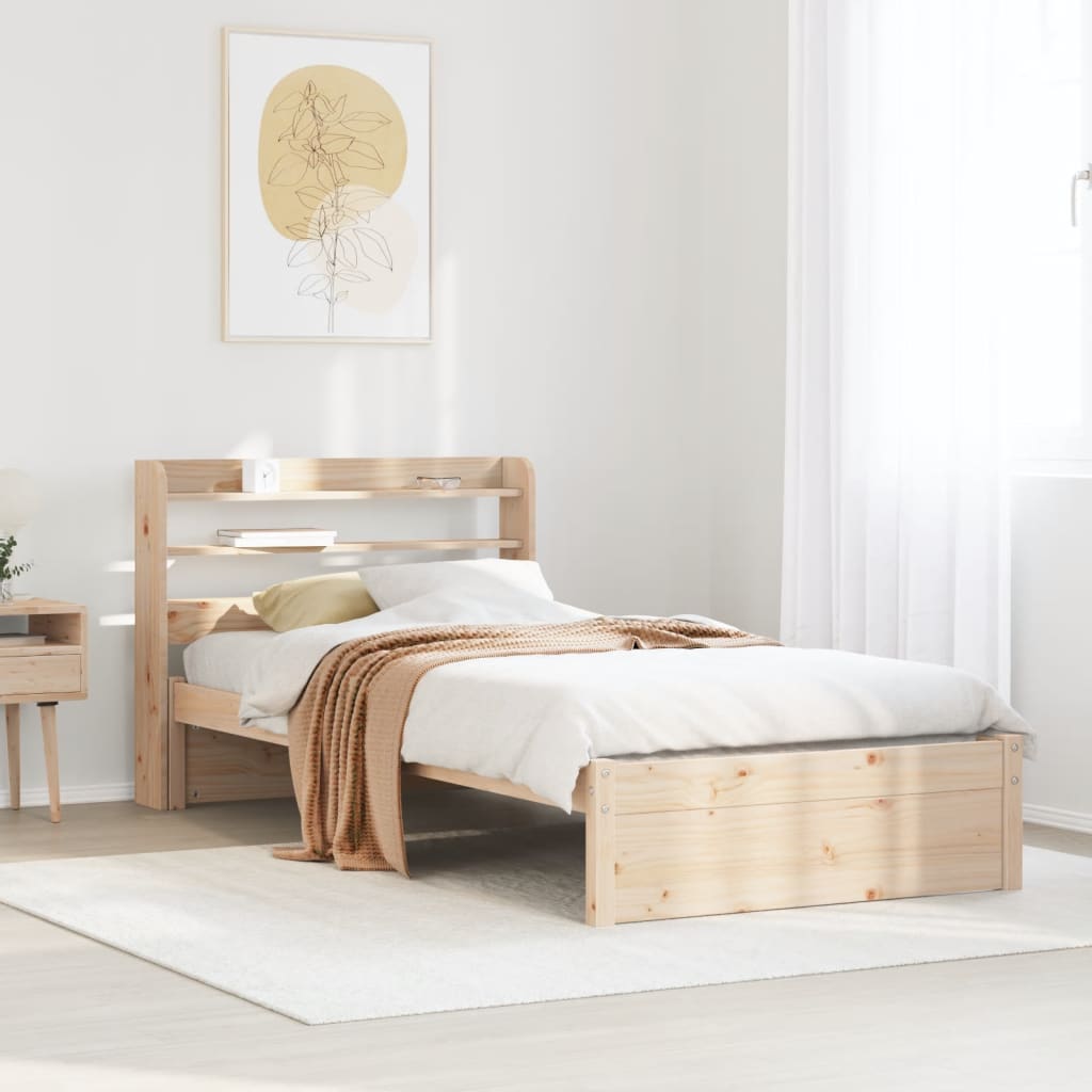 Bedframe met hoofdbord massief grenenhout 75x190 cm – afbeelding 1