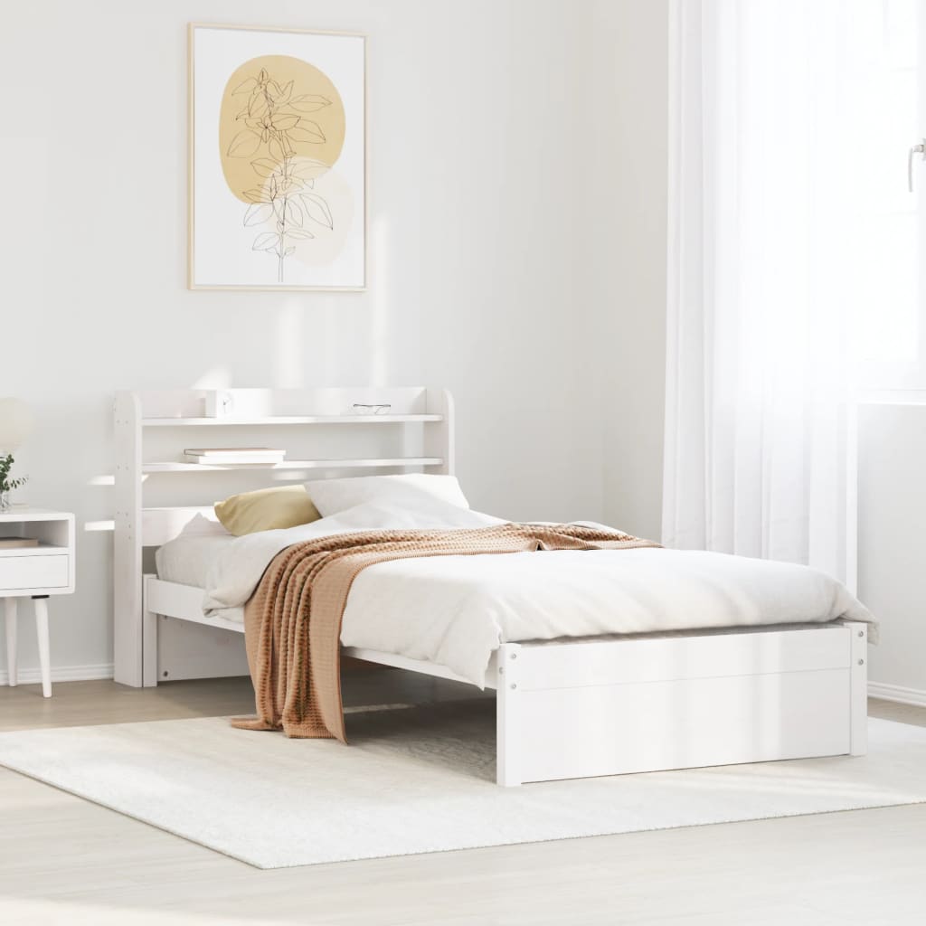 Bedframe met hoofdbord massief grenenhout wit 75x190 cm – afbeelding 1