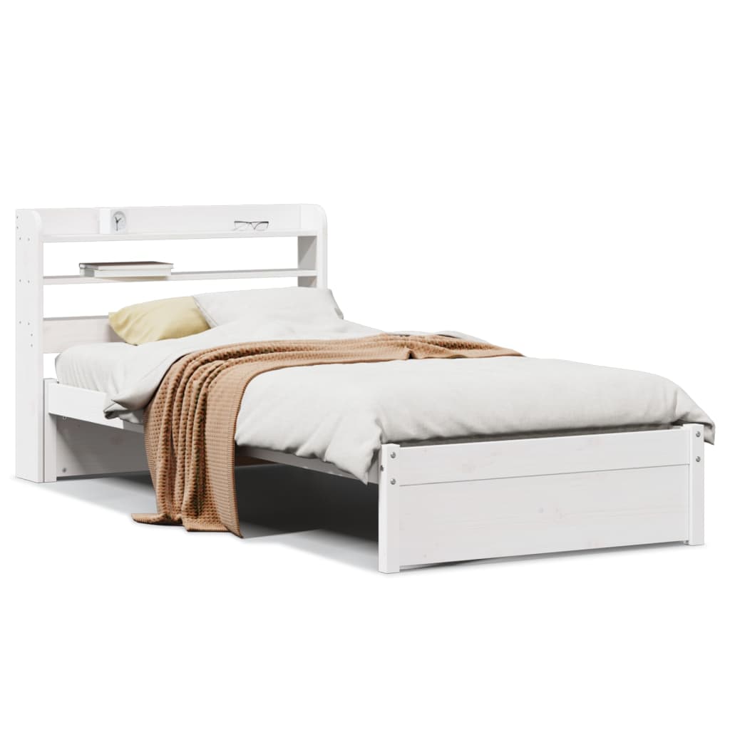 Bedframe met hoofdbord massief grenenhout wit 75x190 cm – afbeelding 2