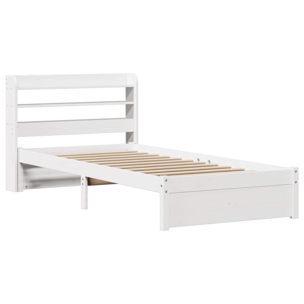 Bedframe met hoofdbord massief grenenhout wit 75x190 cm – afbeelding 3