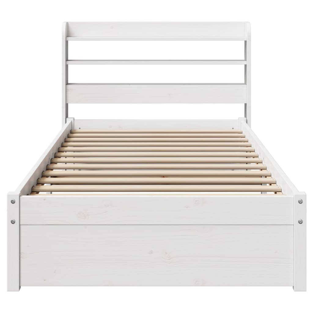 Bedframe met hoofdbord massief grenenhout wit 75x190 cm – afbeelding 4