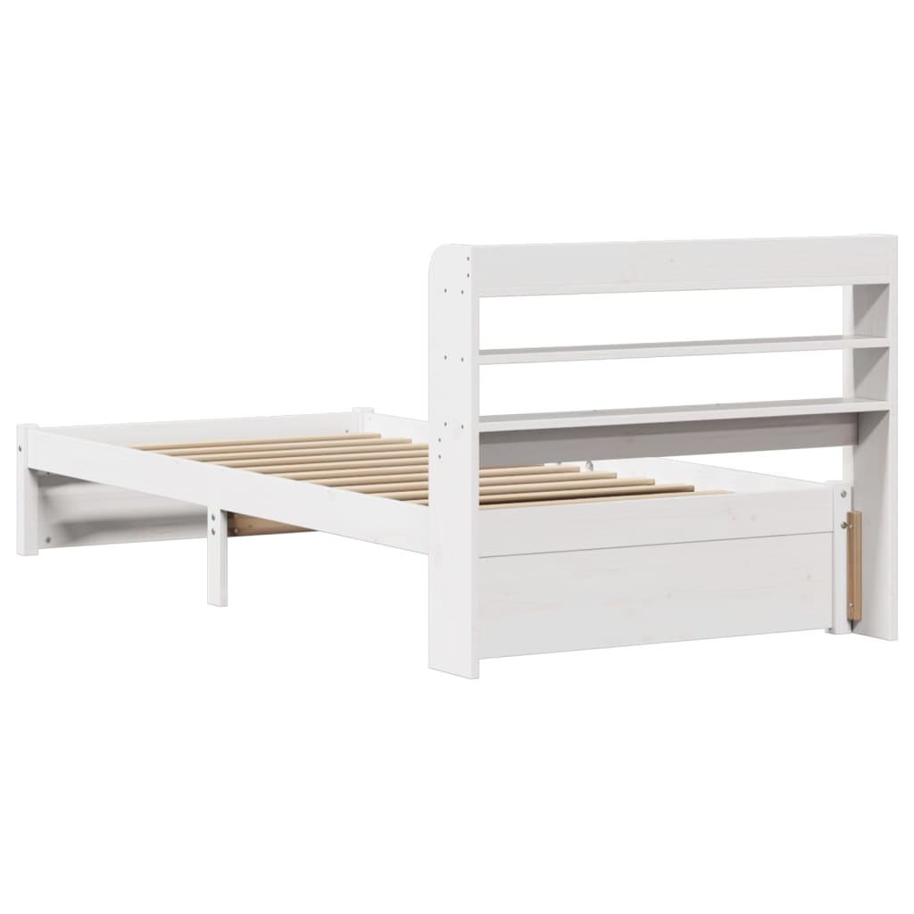 Bedframe met hoofdbord massief grenenhout wit 75x190 cm – afbeelding 7
