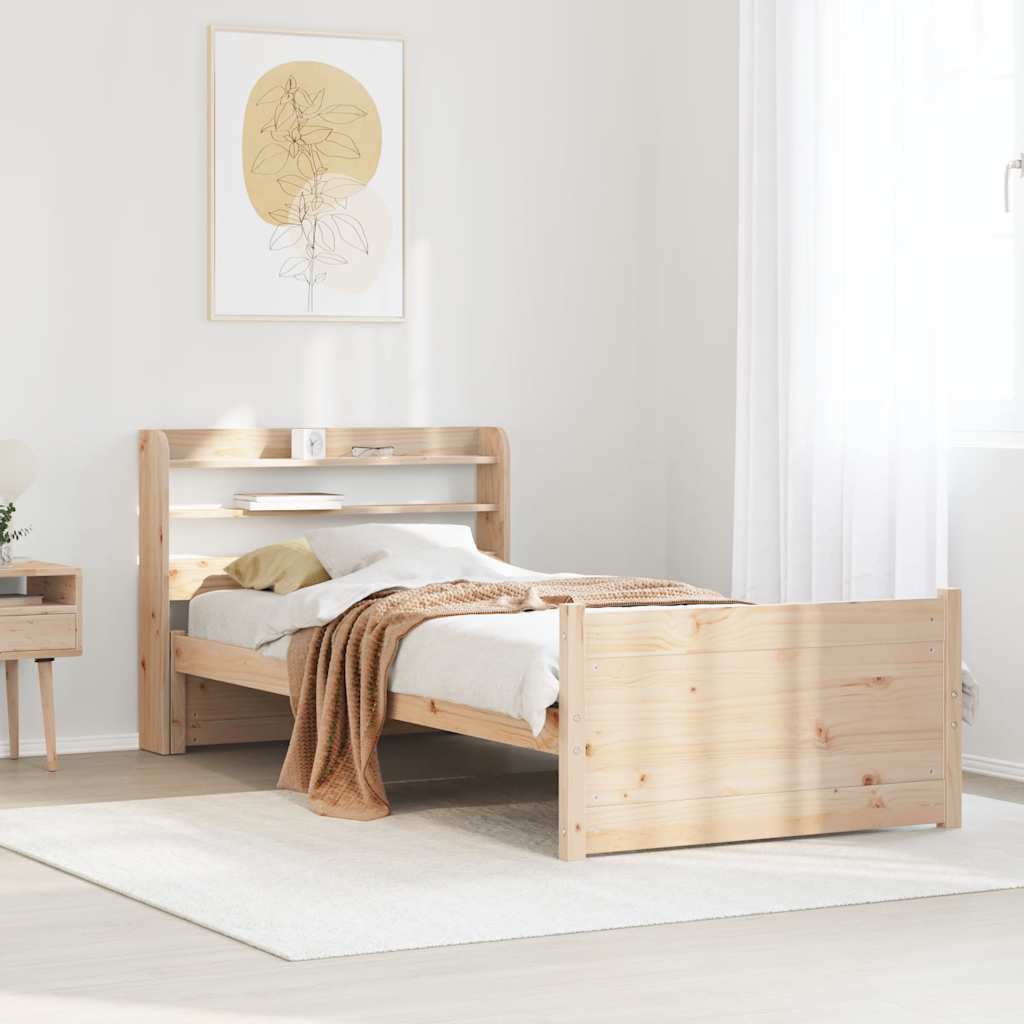 Bedframe met hoofdbord massief grenenhout 75x190 cm – afbeelding 1