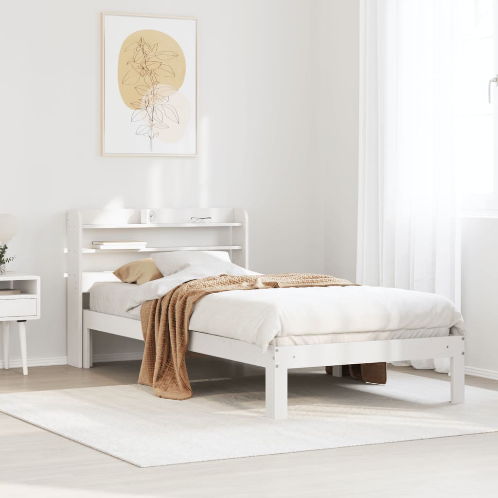 Bedframe met hoofdbord massief grenenhout wit 75x190 cm – afbeelding 1