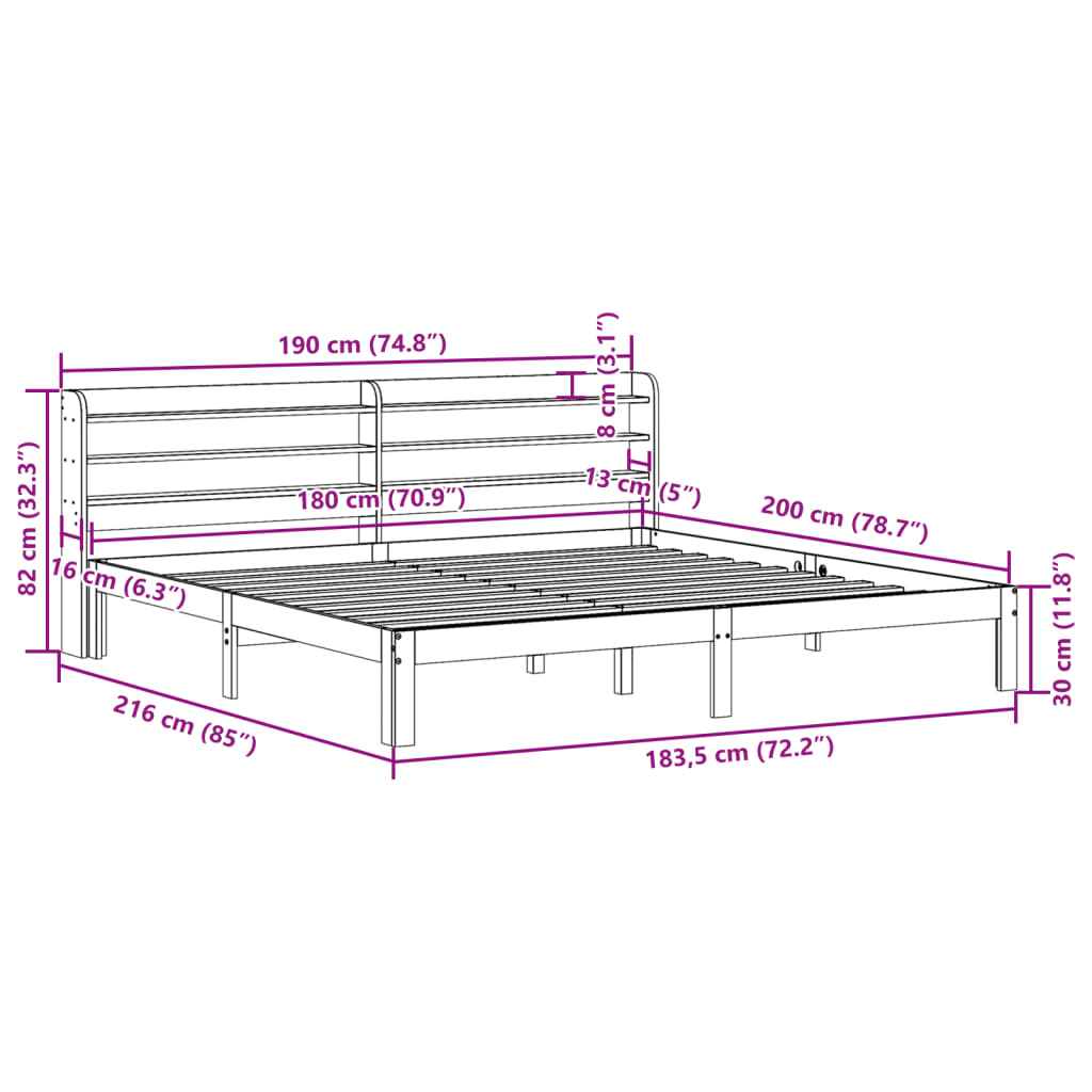 Bedframe met hoofdbord massief grenenhout 180x200 cm – afbeelding 11