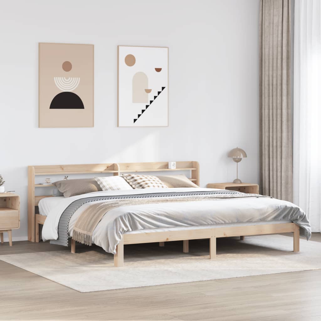 Bedframe met hoofdbord massief grenenhout 200x200 cm – afbeelding 1