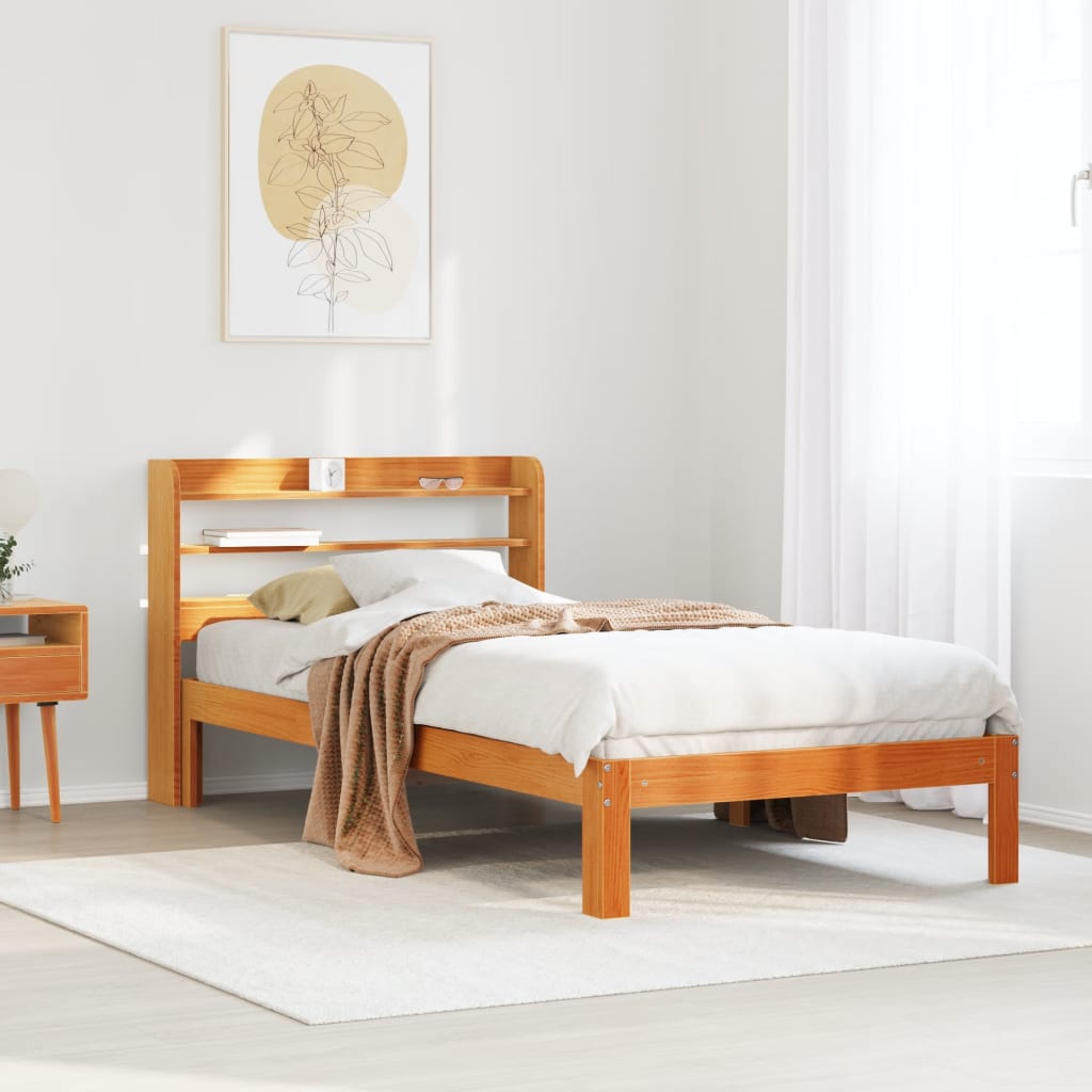 Bedframe zonder matras massief grenenhout wasbruin 100x200 cm – afbeelding 1