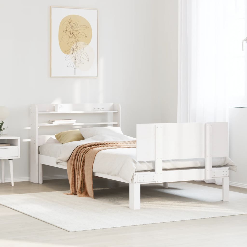 Bedframe met hoofdeinde zonder matras 90x200 cm wit – afbeelding 1