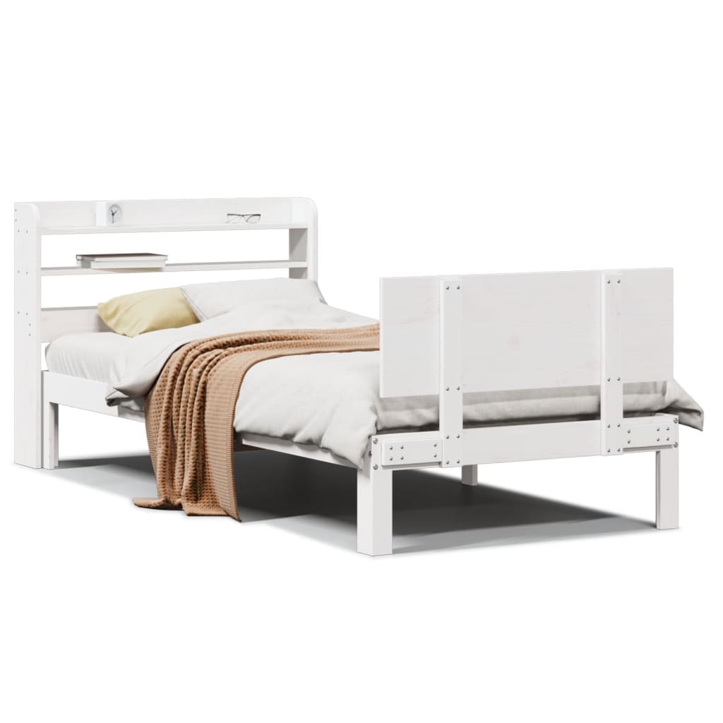 Bedframe met hoofdeinde zonder matras 90x200 cm wit – afbeelding 2