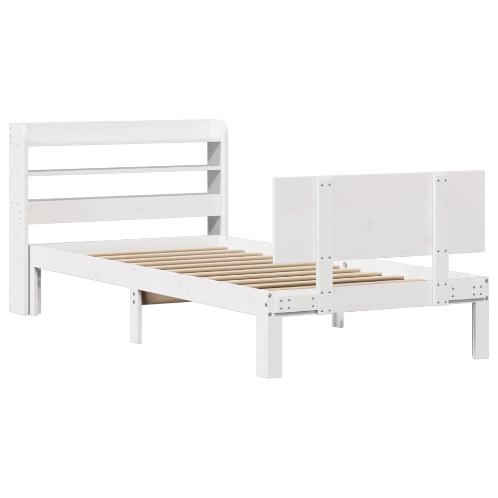 Bedframe met hoofdeinde zonder matras 90x200 cm wit – afbeelding 3