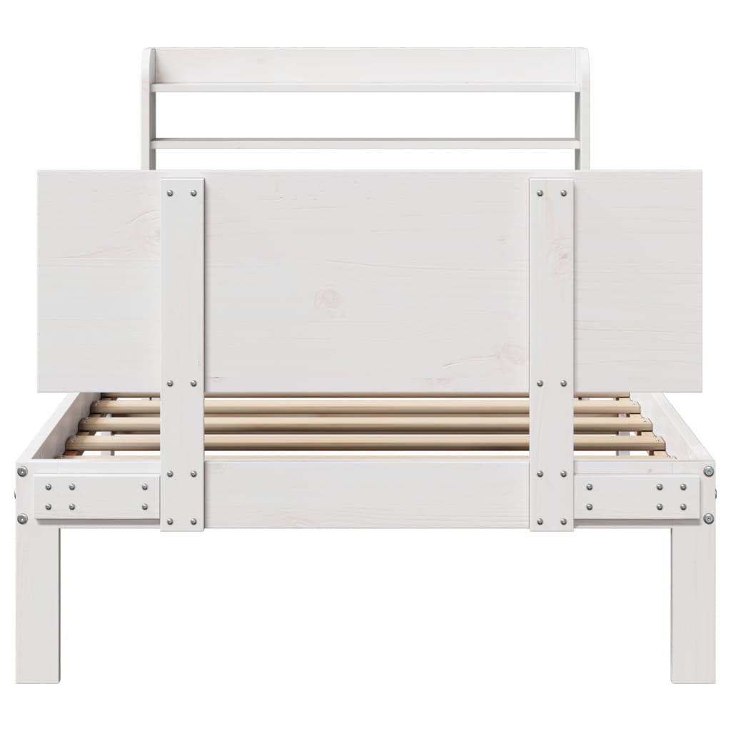 Bedframe met hoofdeinde zonder matras 90x200 cm wit – afbeelding 4