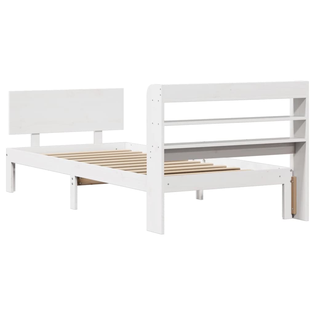 Bedframe met hoofdeinde zonder matras 90x200 cm wit – afbeelding 7