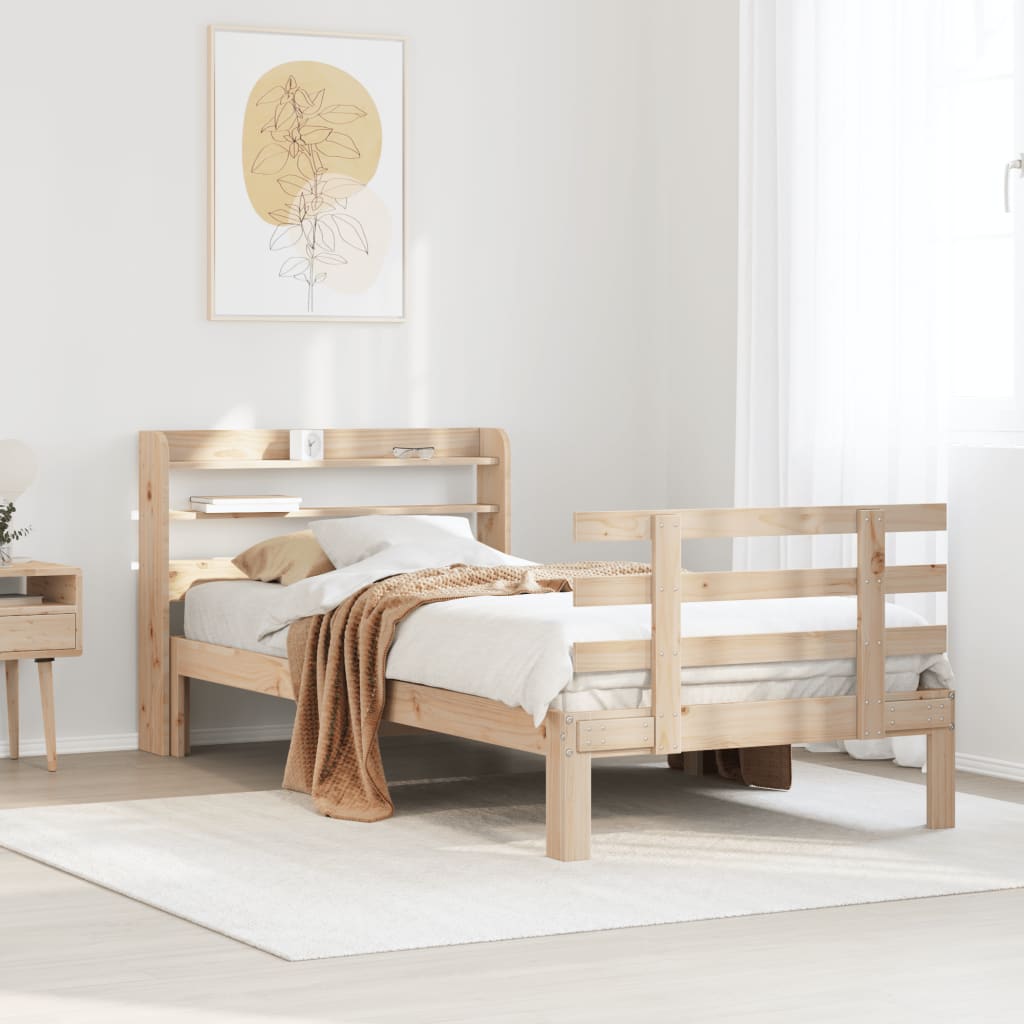 Bedframe met hoofdbord massief grenenhout 100x200 cm – afbeelding 1