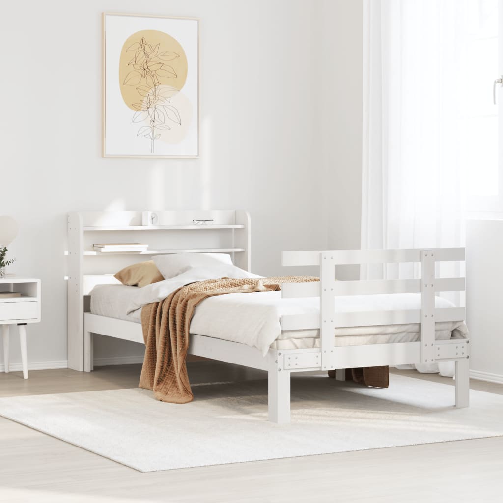 Bedframe met hoofdeinde zonder matras 100x200 cm wit – afbeelding 1