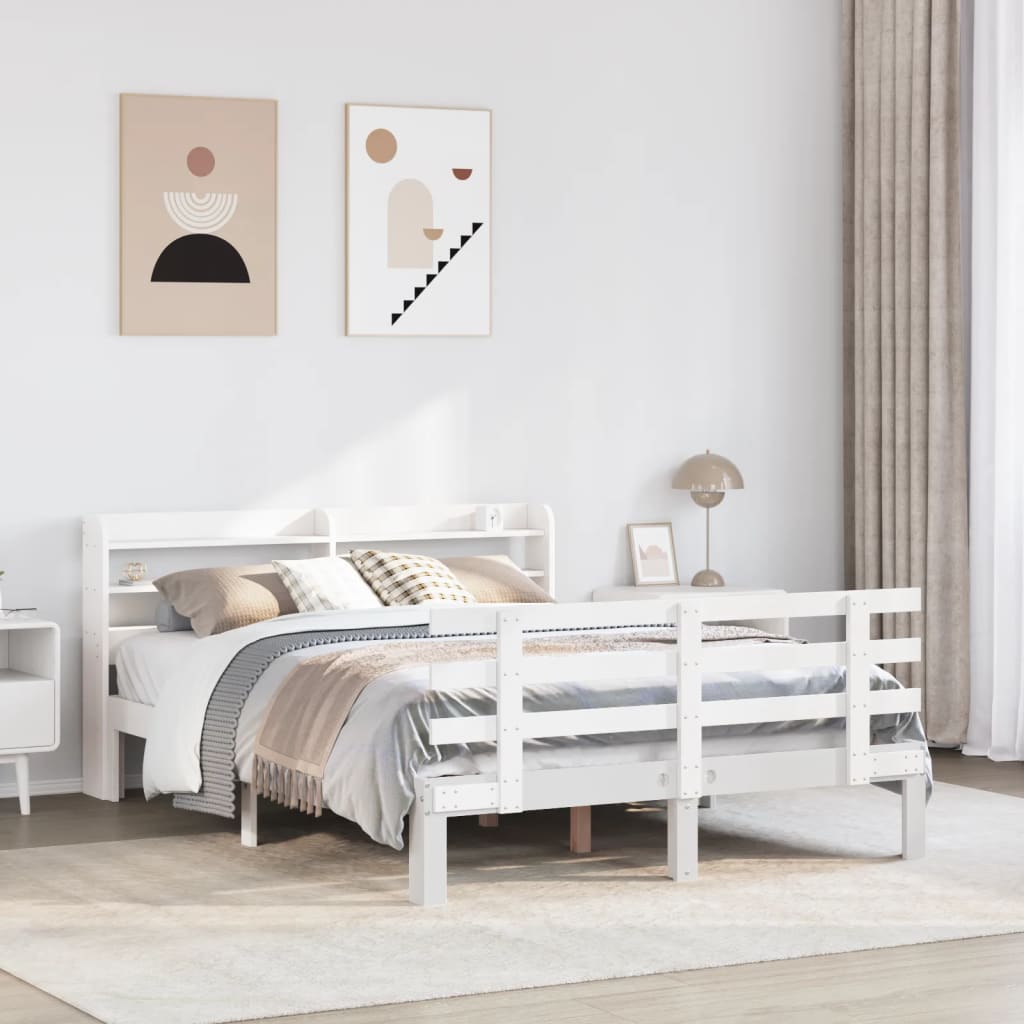 Bedframe met hoofdeinde zonder matras 140x200 cm wit – afbeelding 1