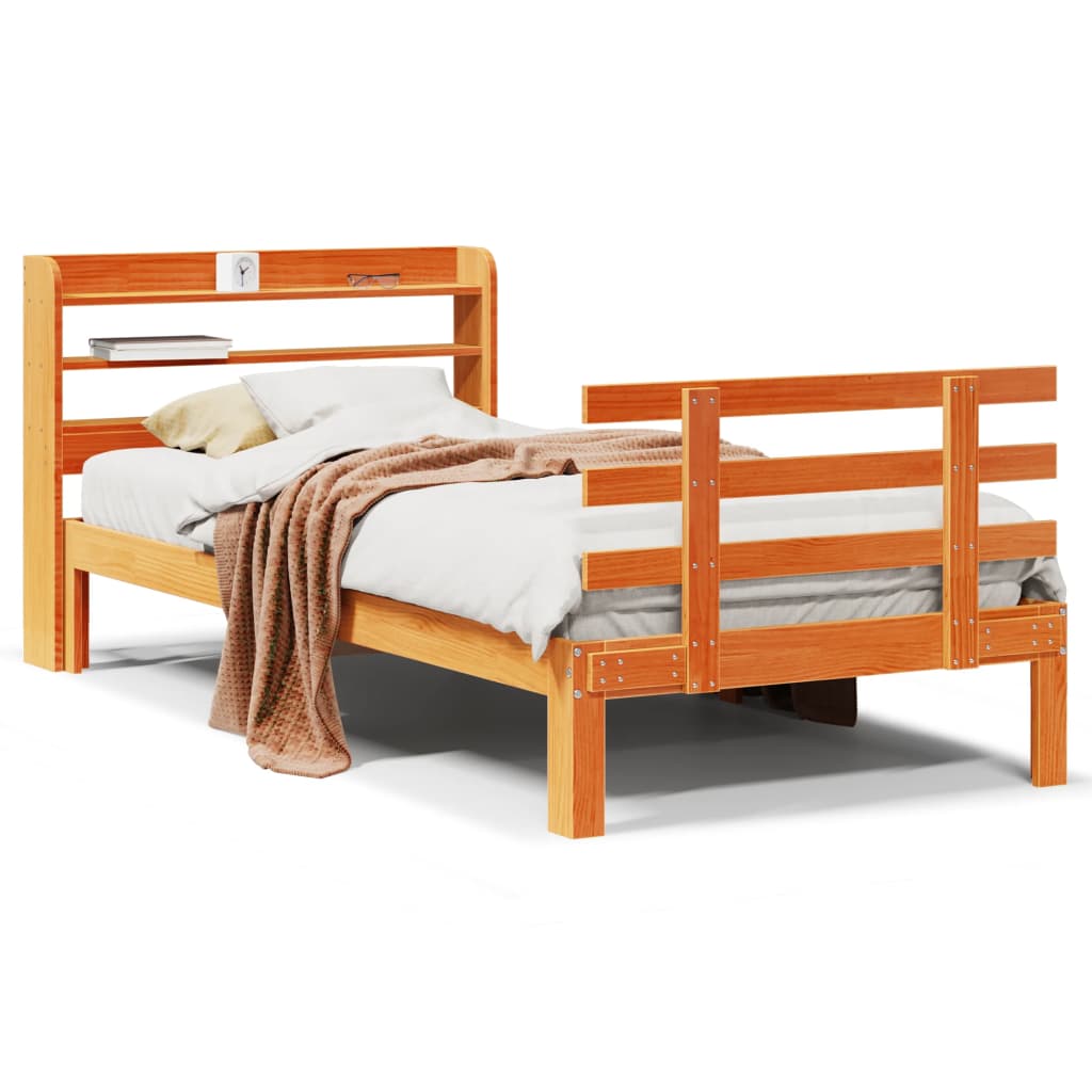Bedframe met hoofdbord massief grenenhout wasbruin 100x200 cm – afbeelding 2