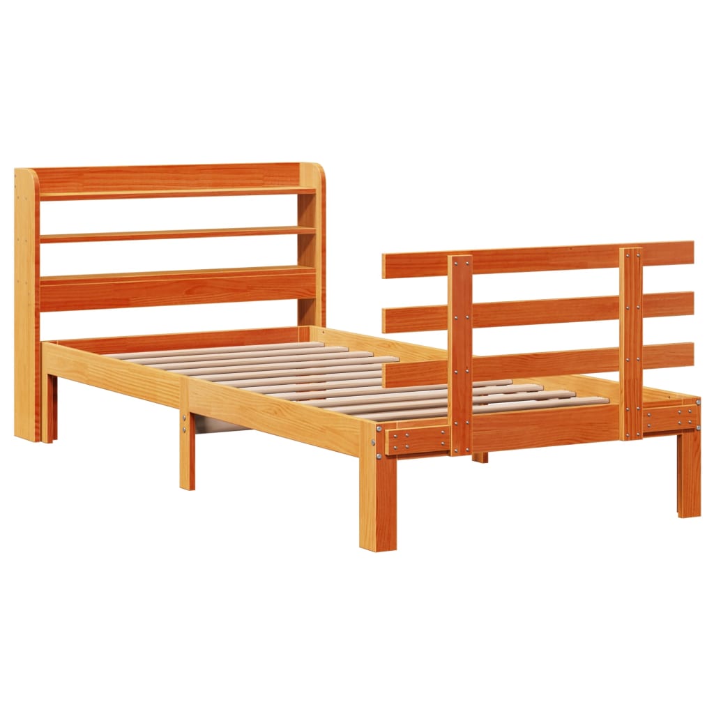 Bedframe met hoofdbord massief grenenhout wasbruin 100x200 cm – afbeelding 3