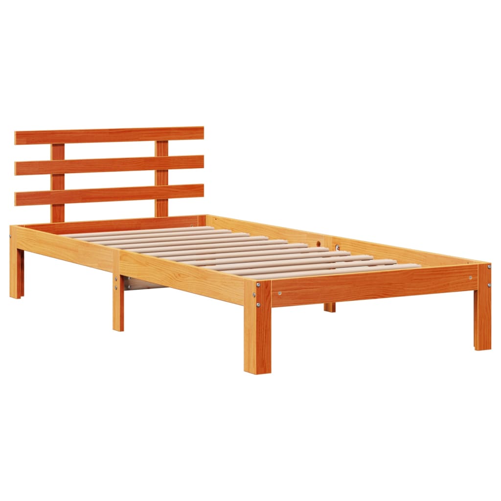 Bedframe met hoofdbord massief grenenhout wasbruin 100x200 cm – afbeelding 4