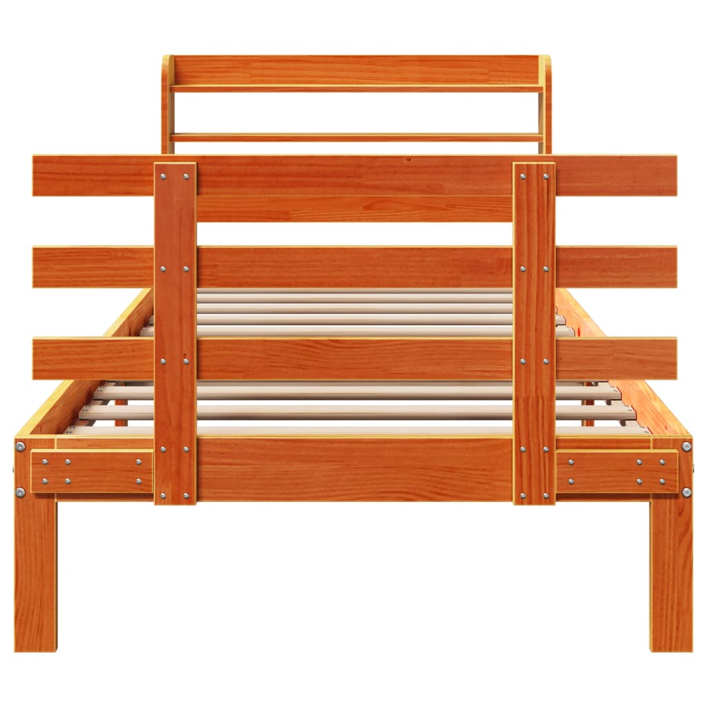 Bedframe met hoofdbord massief grenenhout wasbruin 100x200 cm – afbeelding 5