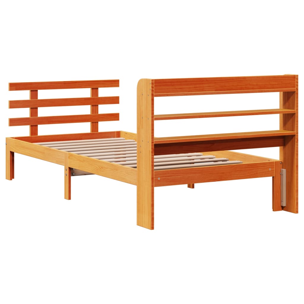 Bedframe met hoofdbord massief grenenhout wasbruin 100x200 cm – afbeelding 8