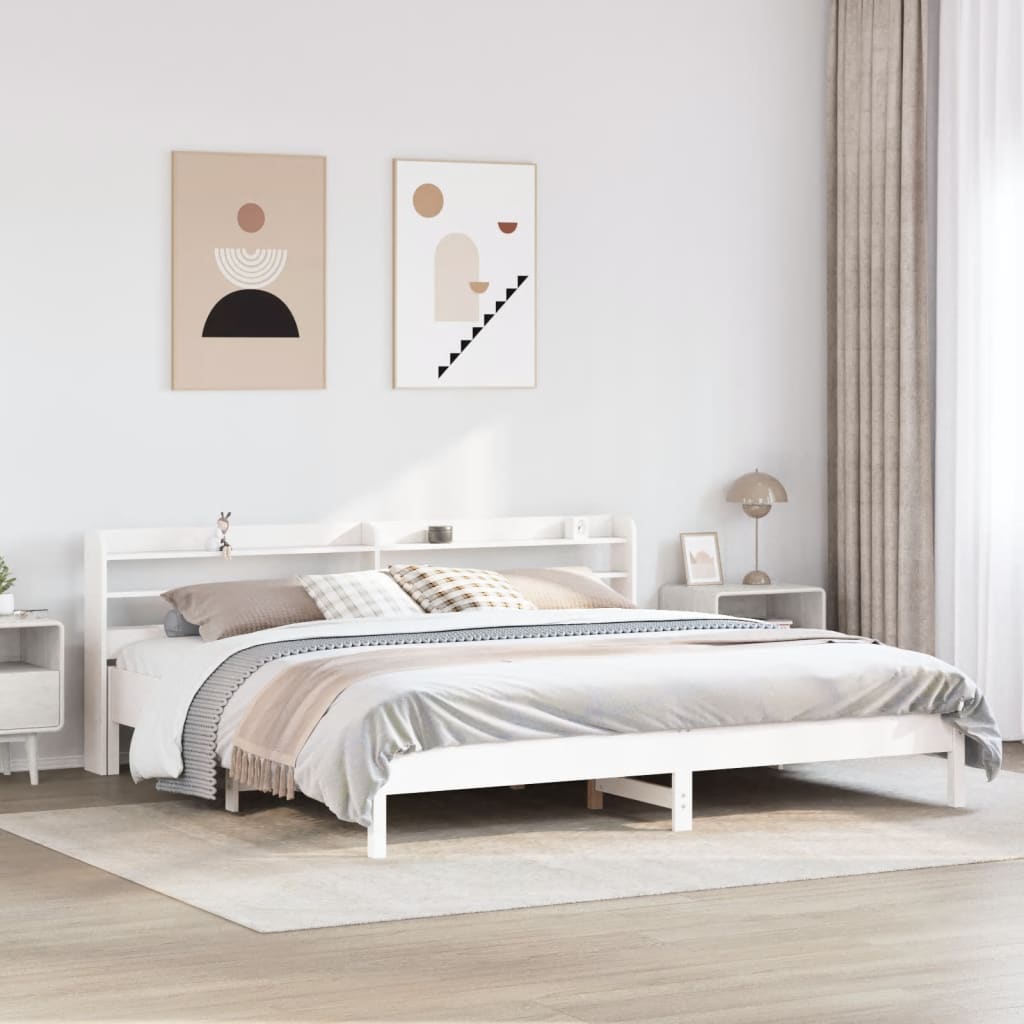 Bedframe zonder matras massief grenenhout wit 200x200 cm – afbeelding 1