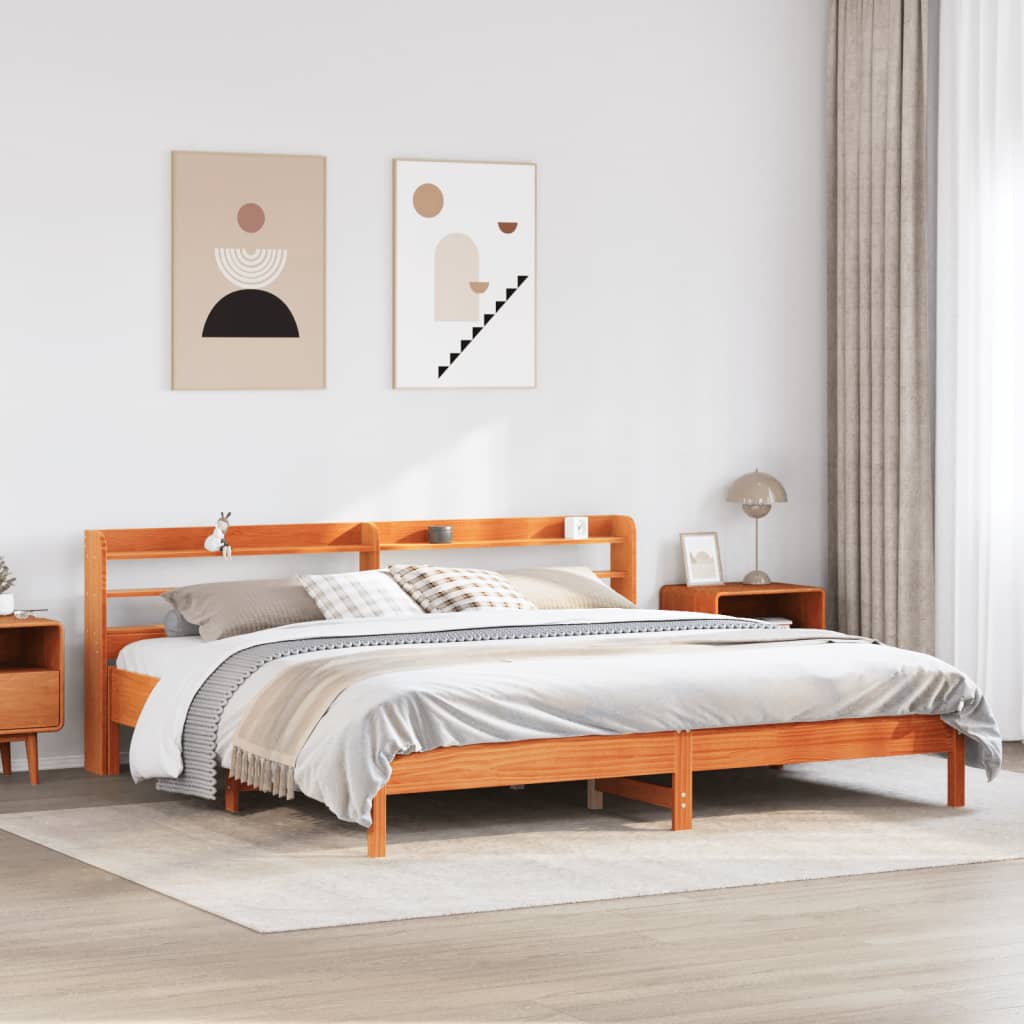 Bedframe zonder matras massief grenenhout wasbruin 200x200 cm – afbeelding 1