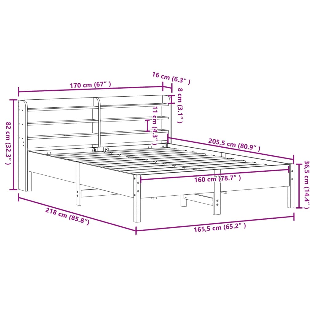 Bedframe zonder matras massief grenenhout 160x200 cm – afbeelding 12